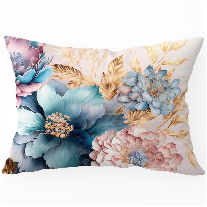 Fata de perna dekorativa HomeView, 40x60cm, 100% poliester, imprimeu floral, certyfikat OEKO-TEX STANDARD 100