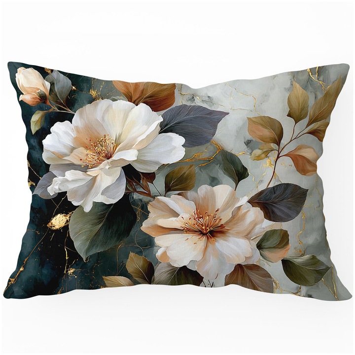 Fata de perna dekorativa HomeView, 40x60cm, 100% poliester, imprimeu floral, certyfikat OEKO-TEX STANDARD 100
