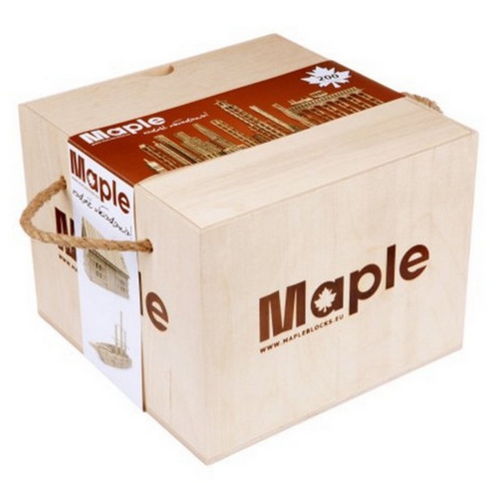 Комплект за конструиране от дърво, клен, 200 части, размери 120x24x8мм, декоративна кутия