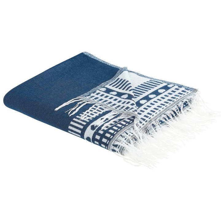 Patură decorativă Beliani, Boho, albastră, 130x170cm