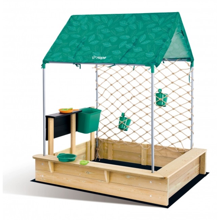 Комплект дървена къщичка пясъчник, Hape, 10 части, 120 x 125 x 92 см