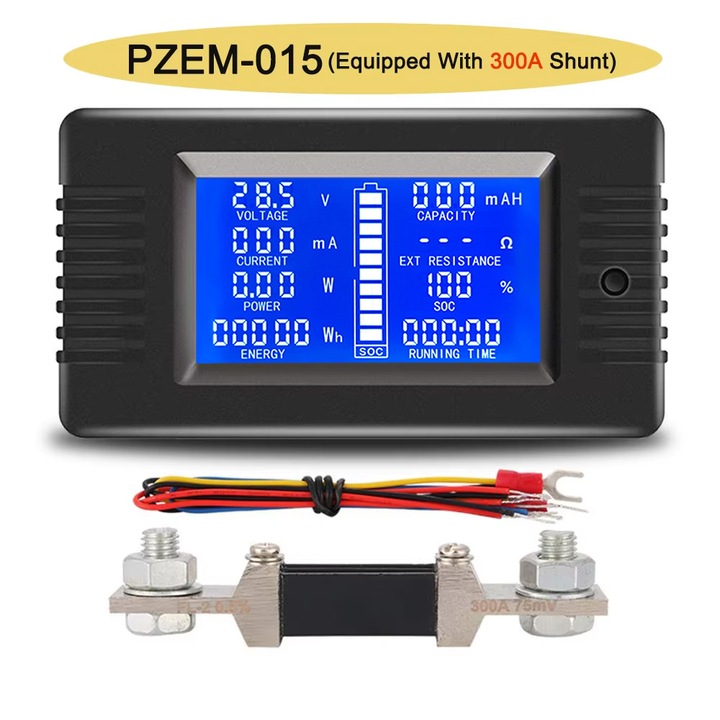 Tester baterie PZEM-015, tensiune, capacitate, putere, DC 0–200V cu shunt extern, 300A