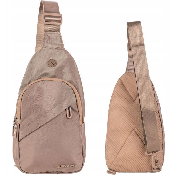 Rucsac mini Wings bej, tip crossbody, 30x17x5 cm, material rezistent la umiditate, bretea reglabilă