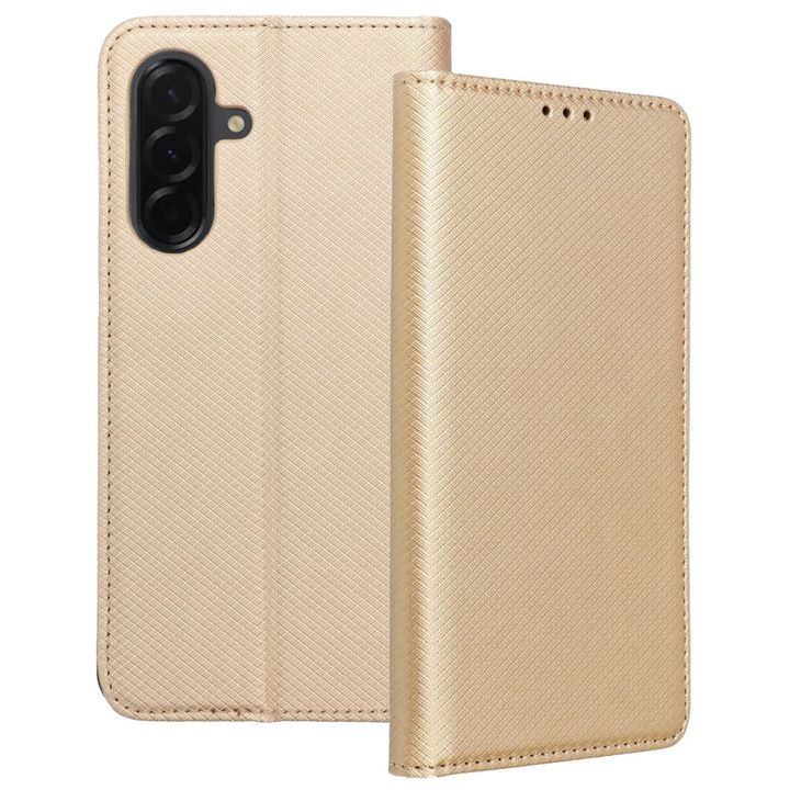 Samsung Galaxy A17 4G / A17 5G kompatibilis telefontok, könyvtok, mágneszáras, bankkártyatartós, arany