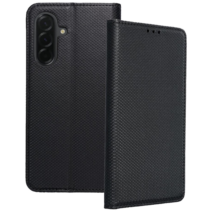 Husă de telefon compatibilă cu Samsung Galaxy A57 5G, tip carte, cu închidere magnetică, cu suport pentru carduri bancare, negru