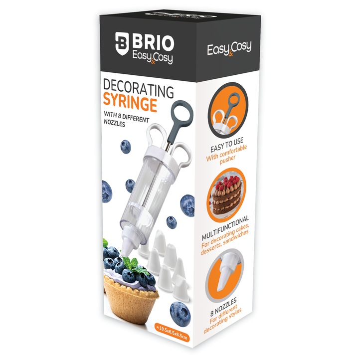 Шприц за декорация на сладки Brio Easy Cosy, с 8 приставки, 19.5х6.5см