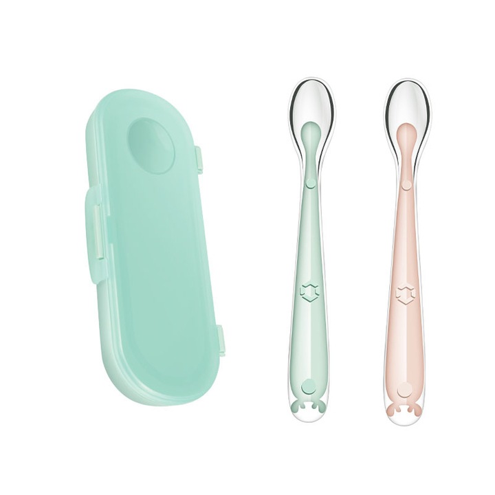 Set 2 lingurite silicon bebelusi, moi, sigure, BPA free, ergonomice