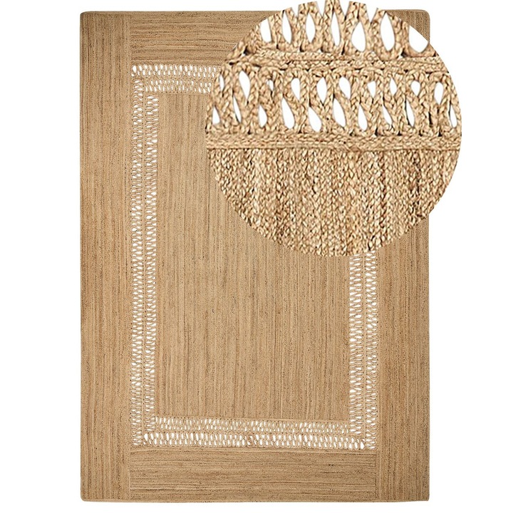 Covor bej din iută, Beliani, dimensiuni 160x230cm, design geometric, handmade