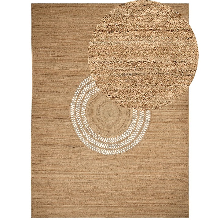 Covor Beliani iuta bej 300x400cm, stil boho, model geometric, realizat manual