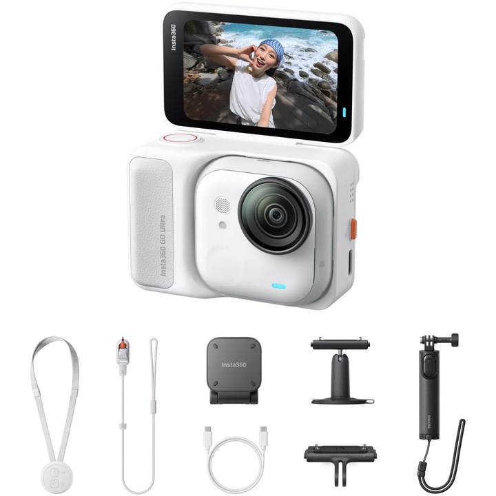 Camera Video Sport Insta360 GO Ultra, 4K60fps, Creator Bundle, Arctic White