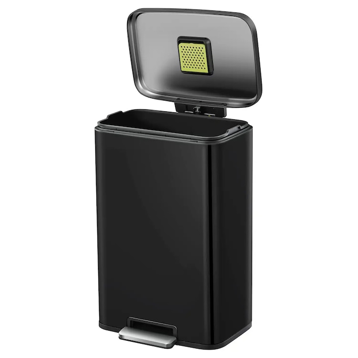 Кошче за боклук EKO с педал, Madison, вместимост 50 литра, 1 подвижно отделение, ергономично, корпус от неръждаема стомана против пръстови отпечатъци, капак с плавно затваряне, държач за торба, матово черно
