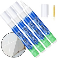 Set 4 Markere TrioStore® Corectoare Permanente Pentru Rosturi, Marker Permanent Pentru Rosturi Gresie Si Faianta, Marker Corector Rosturi Cu Pasta Densa, Marker Corector Gresie Cu Uscare Rapida, Marker Faianta Alb Cu Cap De Rezerva Pentru Curatare Si Reim