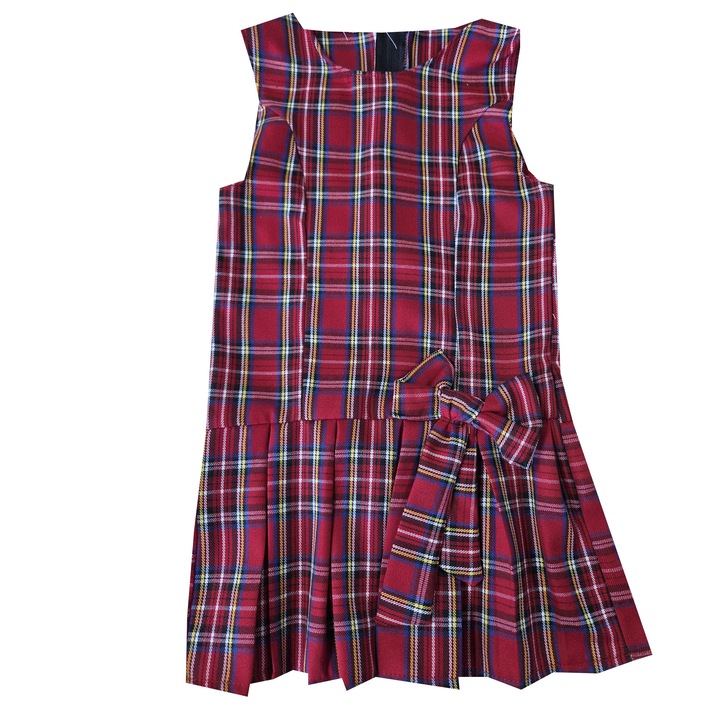 Sarafan scolar fete, carouri rosii