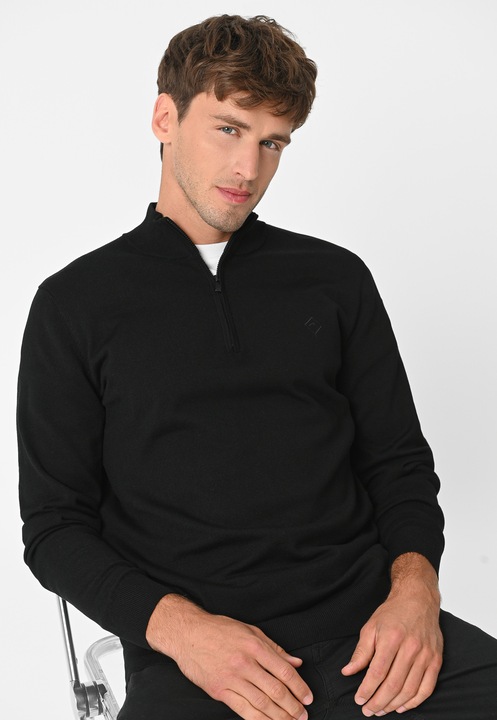 Pulover barbati, guler inalt cu fermoar, Volcano S-Sam, negru, Negru