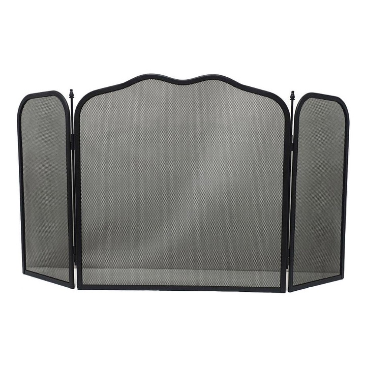 Paravan pentru semineu, 108x56.5 cm, otel inoxidabil, negru