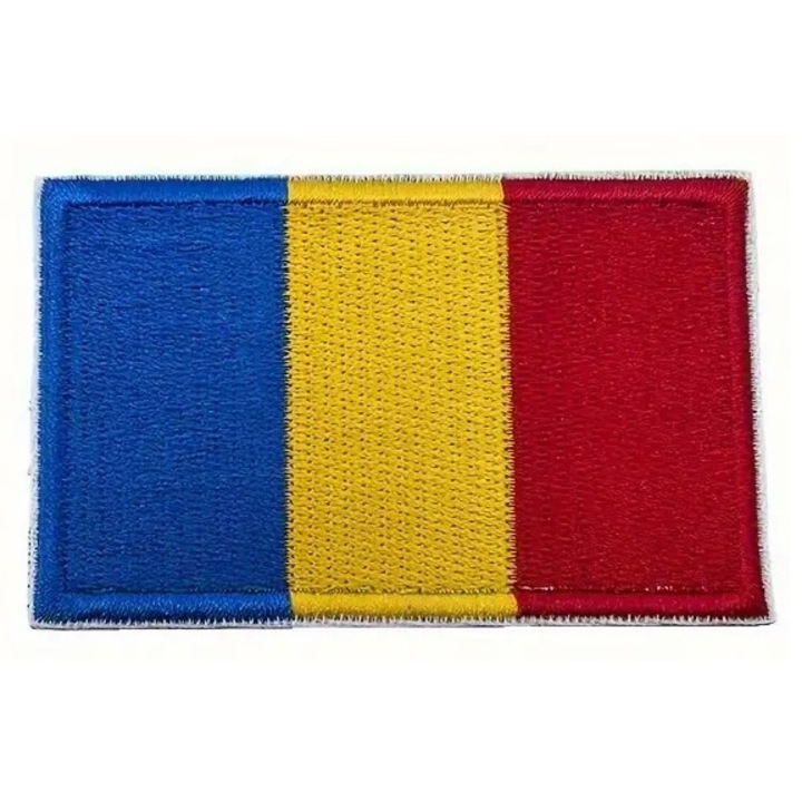 Textil hímzésfolt, román zászló, tépőzáras hátlap, Románia, zászló, 8 x 5cm