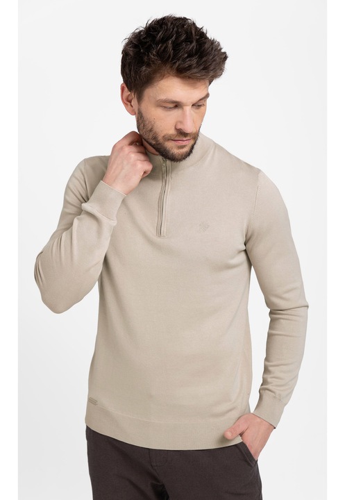 Pulover barbati, guler inalt cu fermoar, Volcano S-Sam, bej, Bej