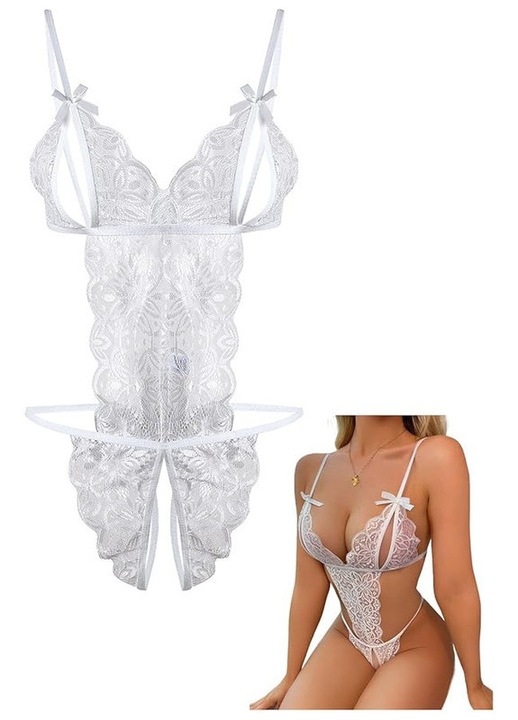Lenjerie sexy din dantela, ajustabila, alb, 25x20x1cm