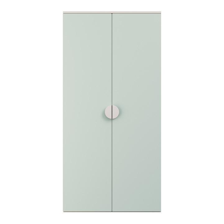 Dulap haine copii, en.casa, Sandnes, 123 x 60 x 40 cm, mdf, pal, alb, verde menta, cu 2 usi