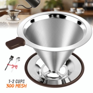 Filtru permanent de cafea, Valuxor®, V-Shape, Picurare, 300 mesh, Inox dublu-strat, Reutilizabil, Destinat 1-3 persoane, 12 x 6.5 x 9.8cm, Argintiu