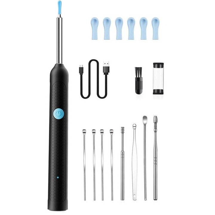 Set de curatare a urechilor, 8 accesorii, instrument de eliminare a cerumenului, silicon moale, USB reincarcabil