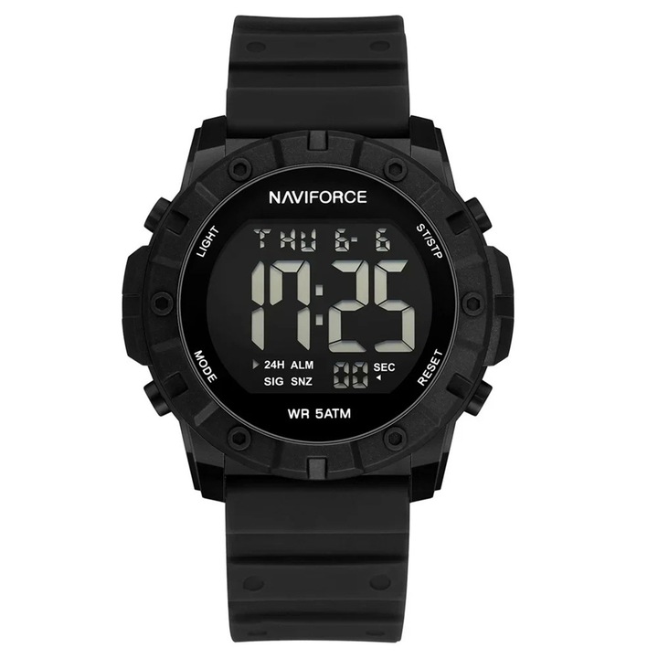 Naviforce 7110 férfi karóra fekete – katonai dizájn, több funkció, ébresztő, 5 atm vízállóság