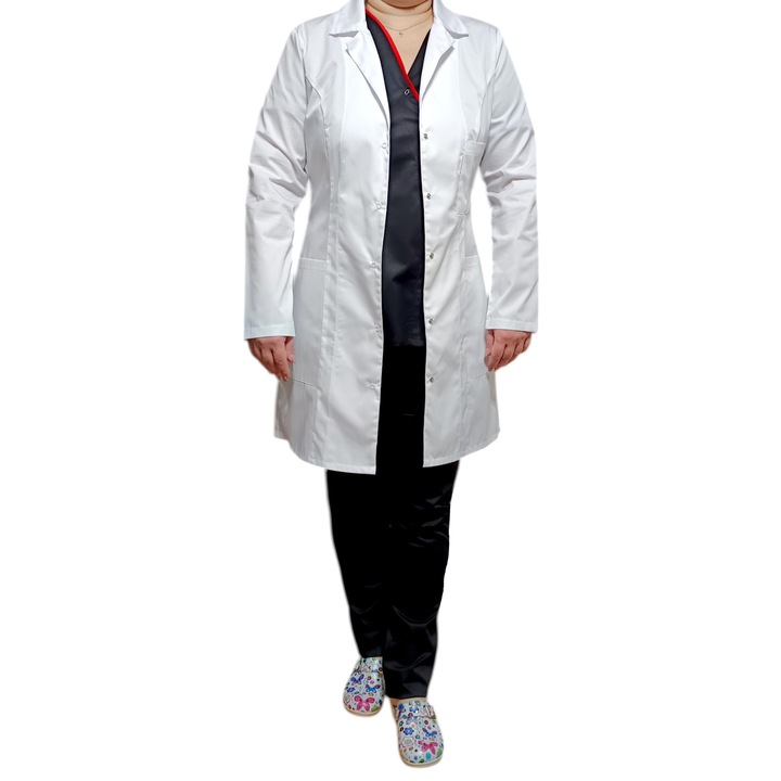 Halatul medical laborator alb. inchidere capse, model dama, DocLine LAB-LW, marimea 40