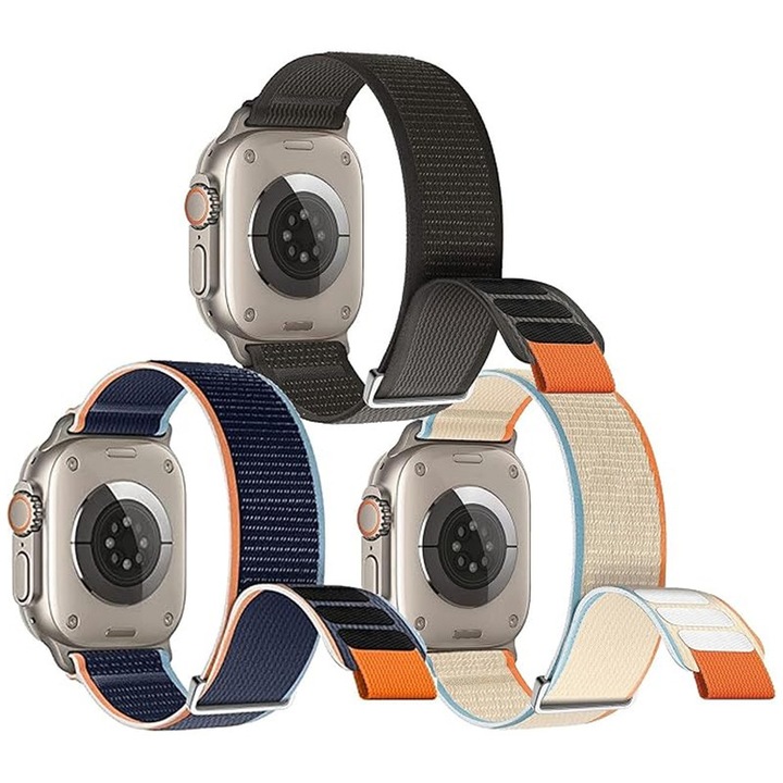 Set 3 curele sport nylon, compatibil Apple Watch, multicolor, 42x44x45x49mm