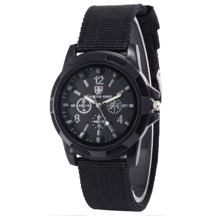 Ceas Genius Army, Sport, pentru Barbati, Material textil, Negru