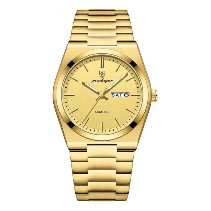 Ceas Barbatesc Premium, Stil Business Lux, Quartz, Stainless-Steel, Auriu