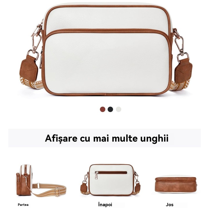 Geanta Dama Crossbody din Piele PU, 4 Compartimente, Curea Reglabila, Impermeabila, 22.5×18×8cm, Alb