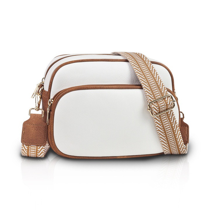 Geanta Dama Crossbody din Piele PU, 4 Compartimente, Curea Reglabila, Impermeabila, 22.5×18×8cm, Alb