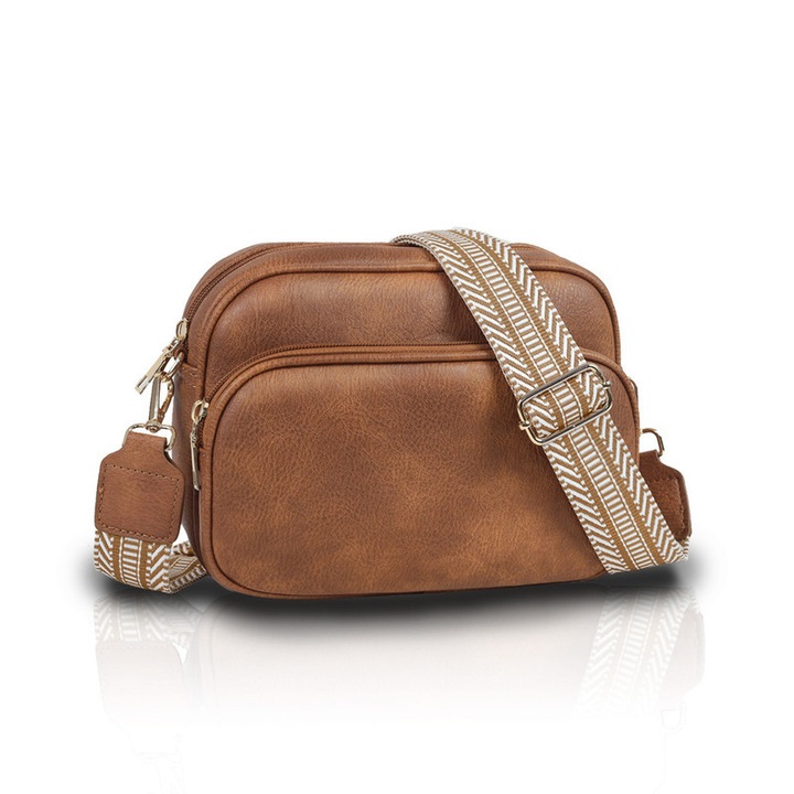 Női Crossbody Táska Valódi Bőrből, 4 Rekeszes, Állítható Pánt, Vízálló, 22.5×18×8cm, Barna