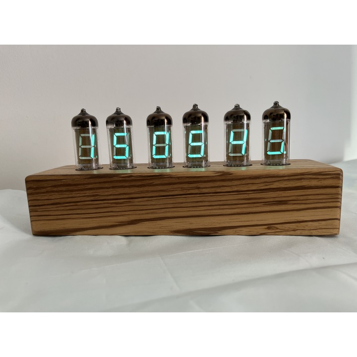 Ceas carcasa lemn exotic cu tuburi VFD Nixie era tip IV11 235 X 63mm