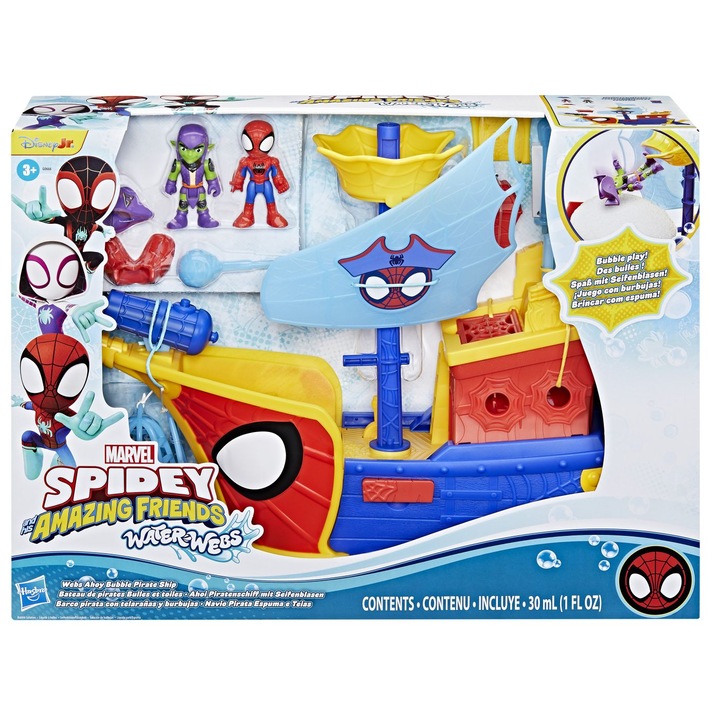 Set de joaca Spidey and his Amazing Friends - Water webs, Nava piratilor, cu 2 figurine, 7cm