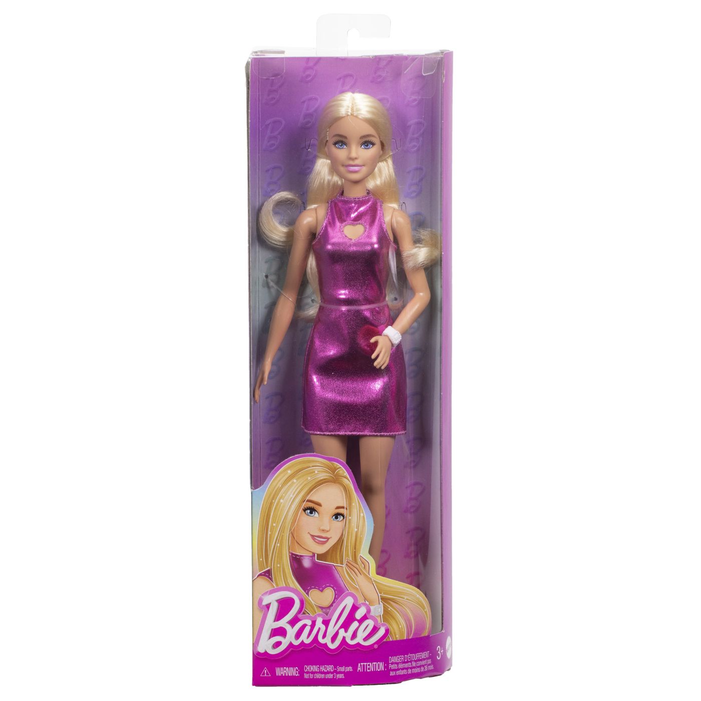 Papusa Barbie Fashionistas, Bruneta, cu rochie roz metalizat