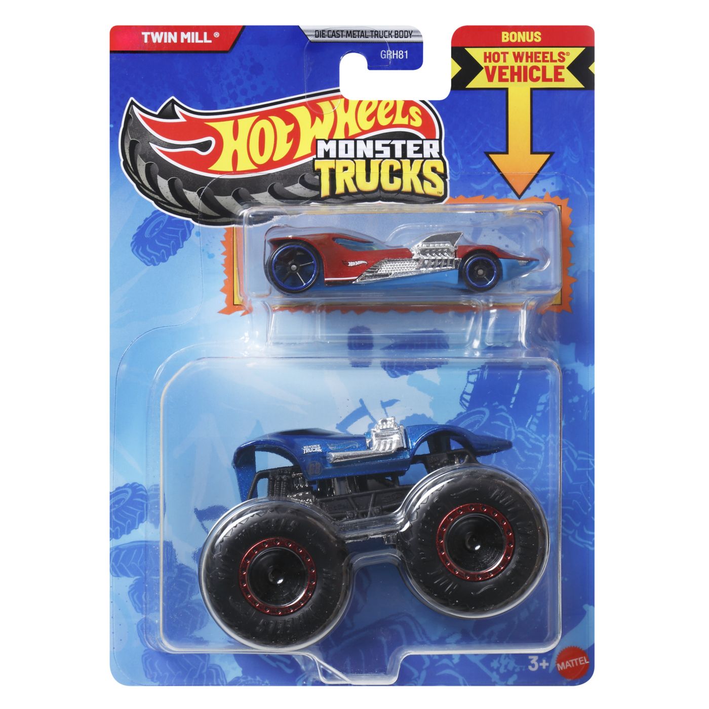 Set 2 masinute Hot Wheels - Monster Truck si masinuta metalica, Twin Mill