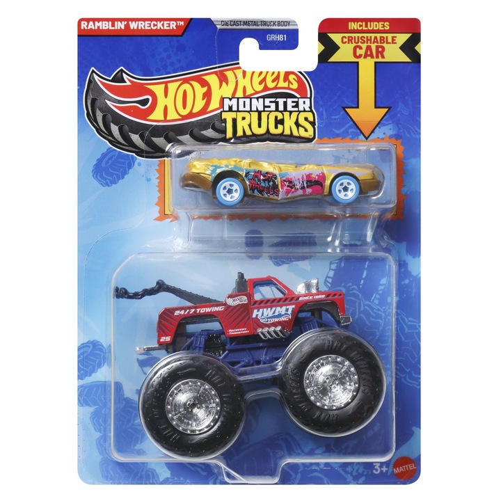 Set 2 masinute Hot Wheels - Monster Truck si masinuta metalica, Ramblin Wrecker