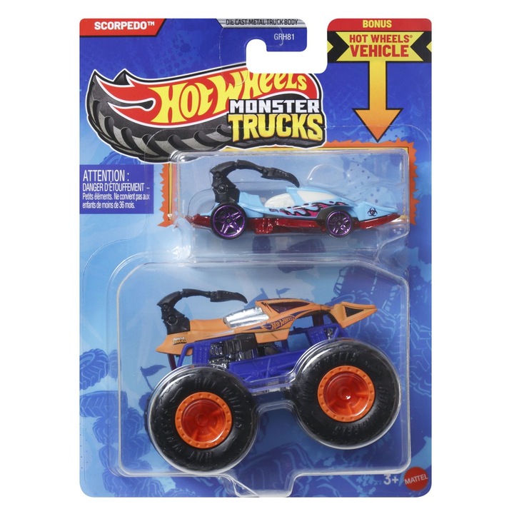 Hot Wheels 2 db-os készlet - Monster Truck és fém kisautó, Scorpedo