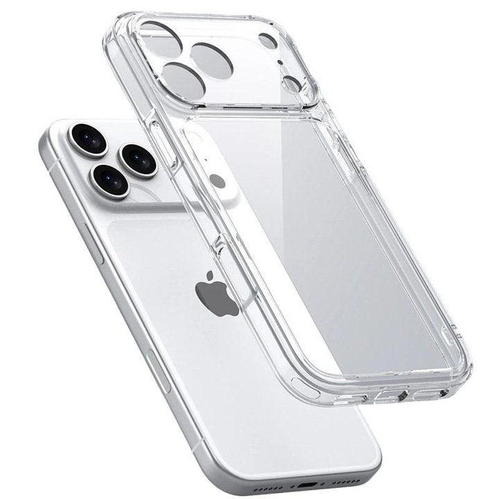 Прозрачен удароустойчив кейс за iPhone 17 Pro Max, TPU+PC, пълна защита на обектива на камерата
