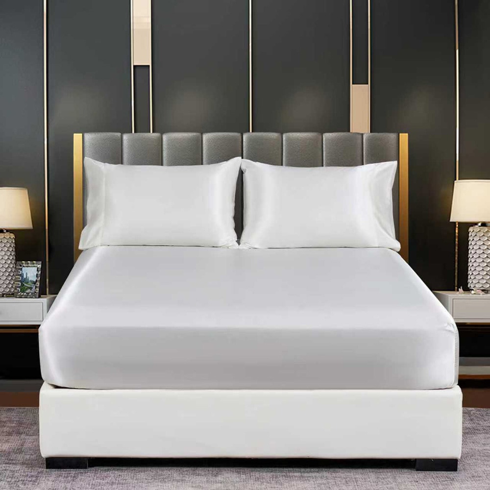 Pat Moale Cearsaf de pat cu elastic satin– Extrem de moale, ca matasea, alba ...