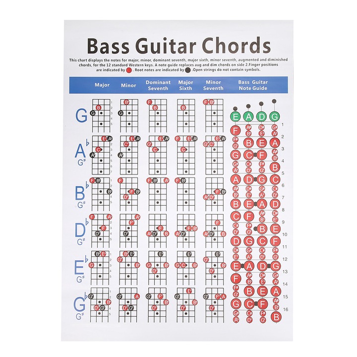 4 húros basszusgitár akkordtábla, tartós anyagból, kezdőknek