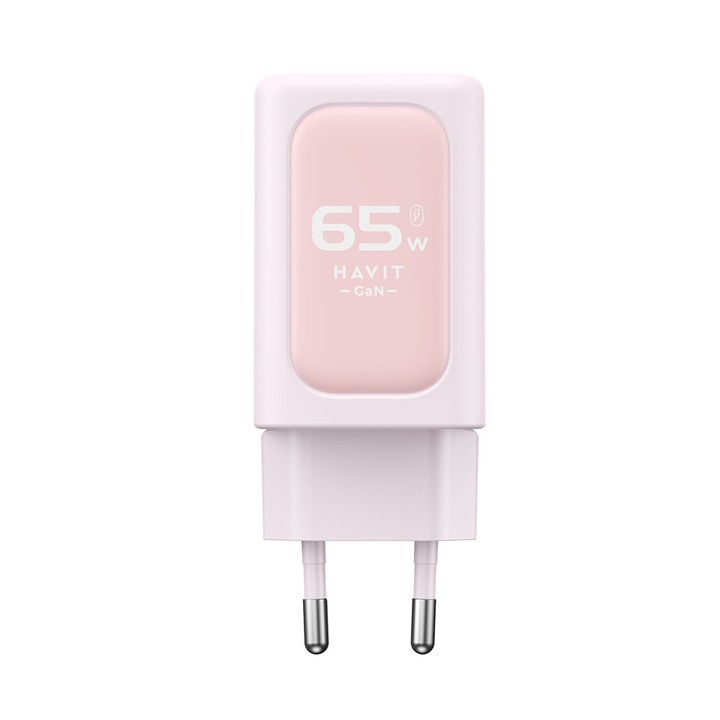 65W-os hálózati töltő, USB, 2x Type-C - Havit (UC260 EU) - Pink