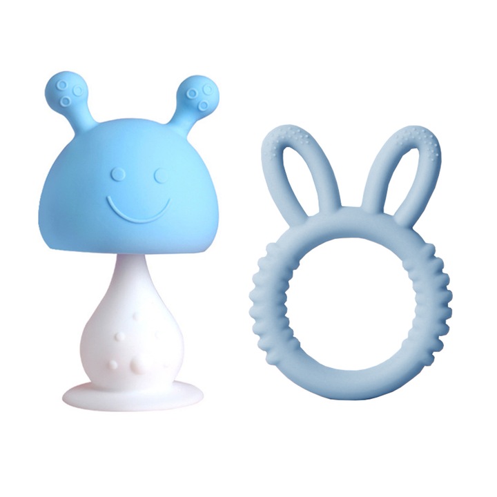 Babarágóka, Caravaan®, Nyuszi design, BPA-mentes, Könnyen tisztítható, 6 hónap - 2 év, Biztonságosan rágcsálható, Szilikon, 2 db, Kék