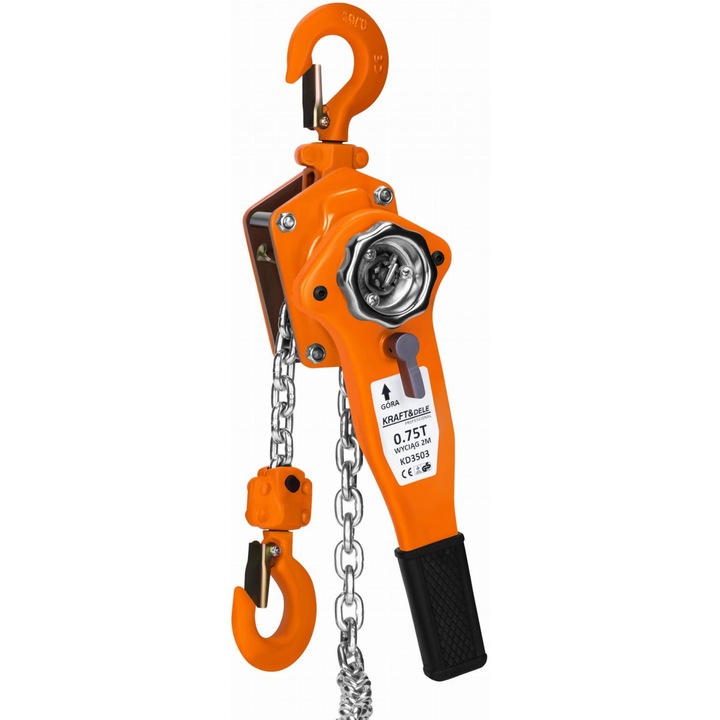Palan troliu macara scripete manual 750kg cu parghie si lant 2m (KD3503)