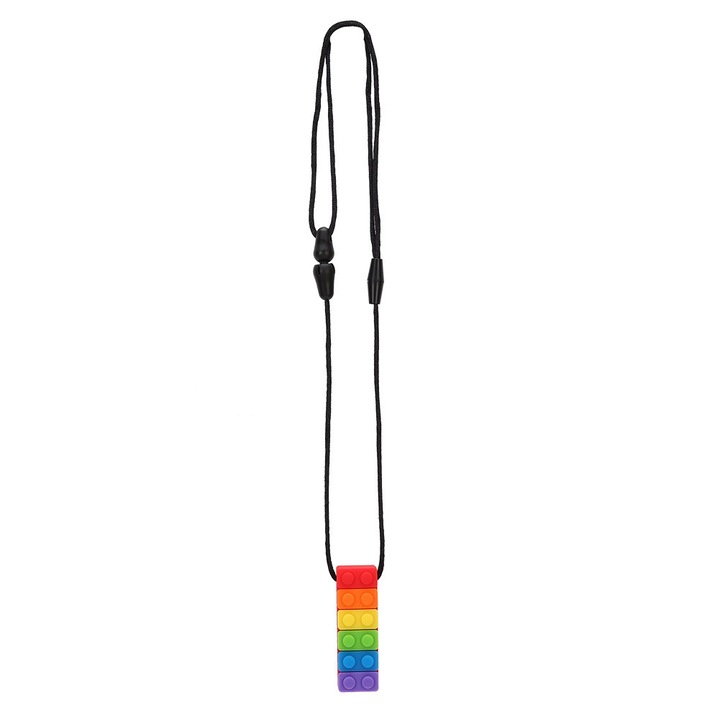 Colier de mestecat din silicon, forma de bloc de constructie, rezistenta la temperaturi ridicate, multicolor, pentru copii