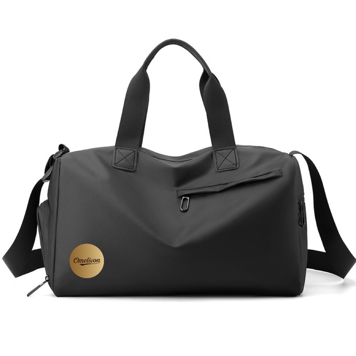 Geanta de voiaj sport，Separare uscata si umeda, compartiment independent pentru incaltaminte, material textil din poliester ingrosat，impermeabil, pentru barbati si femei, potrivit pentru sport, calatorii si depozitare，Omelivon® ，39 x 23 x 22 cm, negro