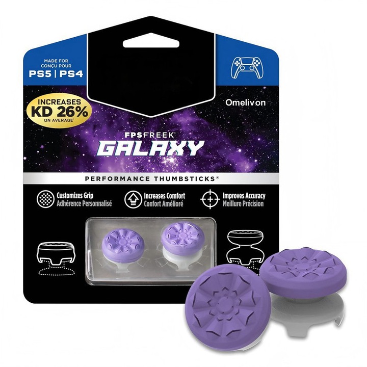 Inele de precizie Omelivon pentru PlayStation 4 (PS4) si PlayStation 5 (PS5), joystick-uri performante, 1 talie inalta, talie medie, violet