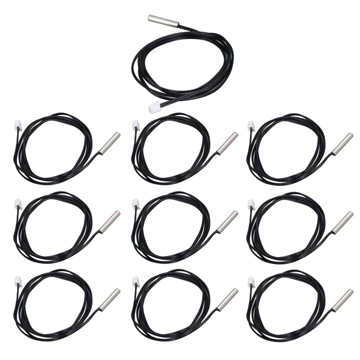 10 darabos NTC termisztor érzékelő készlet hengeres fejjel 5x25 mm, 1 m kábellel