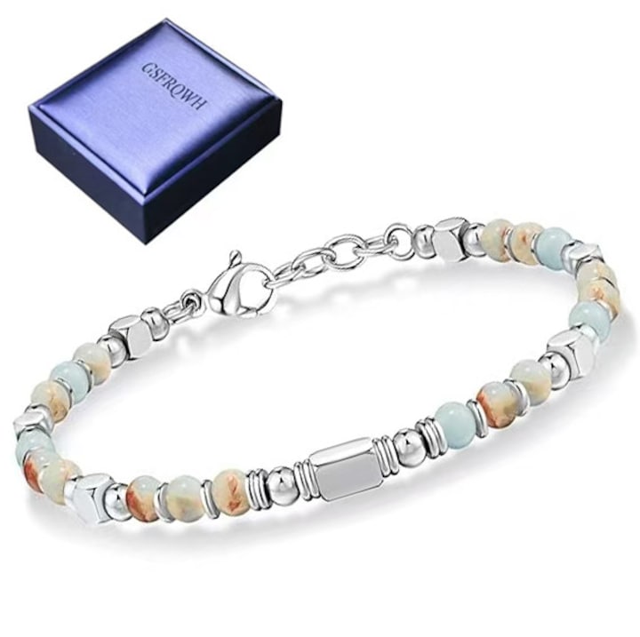 Bratara pentru femei GSFRQWH® bratara boema cu model de vant, realizata din pietre pretioase naturale si otel inoxidabil, pentru femei, cadou pentru mama